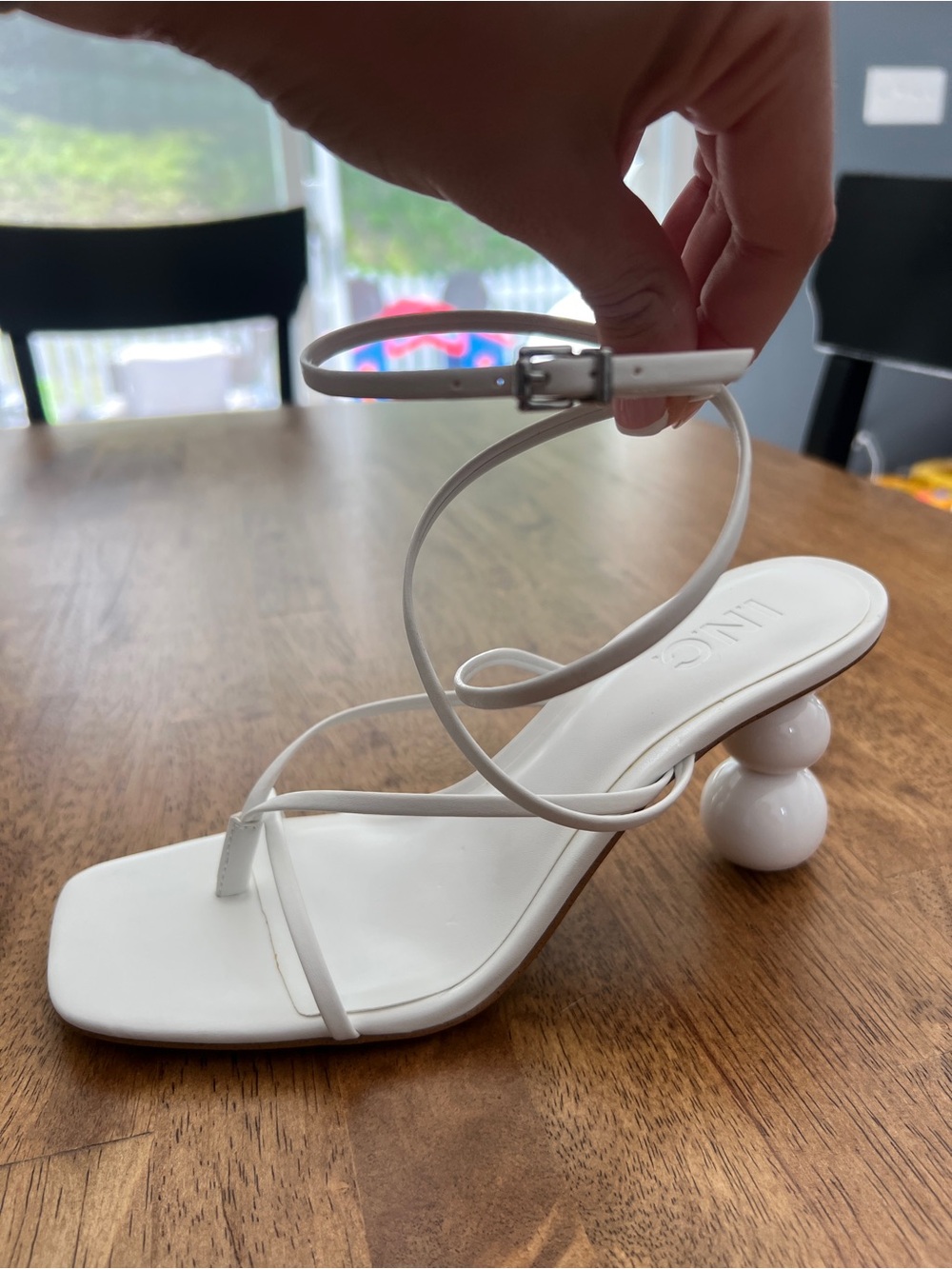 INC International Concepts White Sculptural-Bead Heel Ankle-Strap Sandal